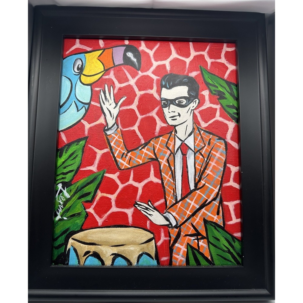 Original Chad Lenzi Art! Tiki Toucan Room Signed Framed ! MCM Rockabilly!